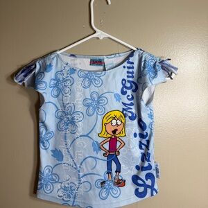 Y2K Disney Lizzie McGuire Graphic Baby Tee Blue Floral Cartoon Top Girls S 7/8